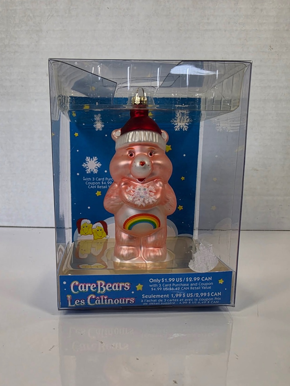 AMERICAN GREETINGS CARE BEARS BEDTIME BEAR GLASS ORNAMENT PINK RAINBOW VTG 2005